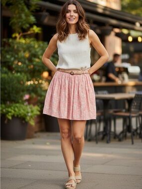 NWOT OLD NAVY Coral & Tan Cotton Braided Belted Flowy Mini Skirt 4